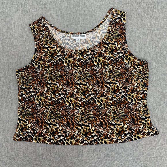 Danny & Nicole Cute Leopard Crop Top Sleeveless‎ Size 14 Round Neck Brown Black - Picture 1 of 11